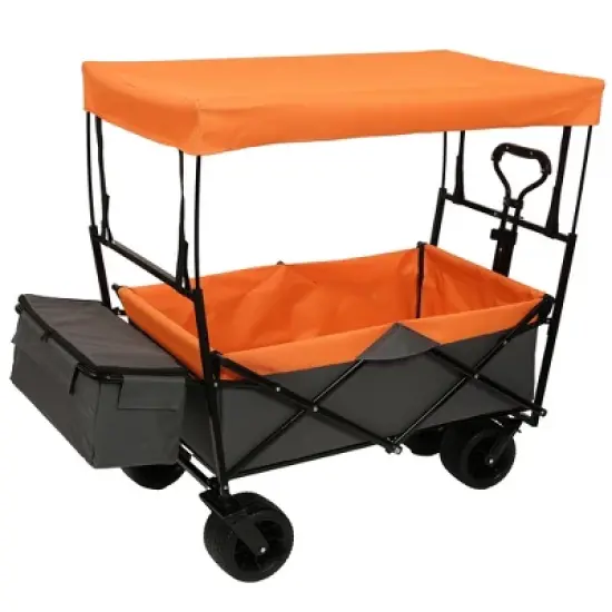 Lirago 7" Collapsible Baby Stroller Wagon 480Lbs with Canopy Mosquito Net All Terrain Wheels Adjustable Handle Orange image {8}