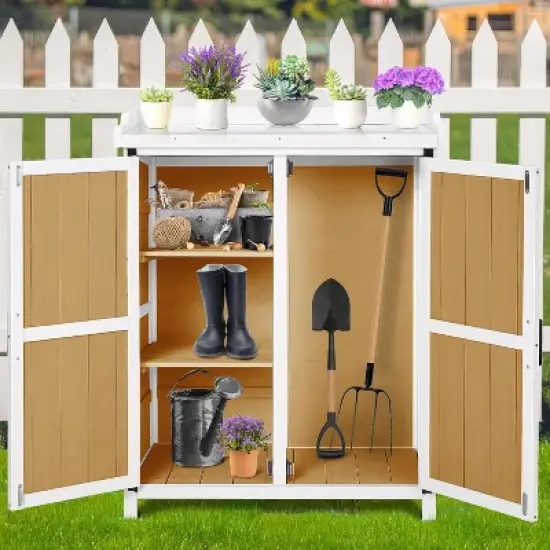 Potting Bench Outdoor Cabinet with Metal Tabletop, Wooden Storage Cabinets Weatherproof for Outside, Planting Work Benches image {1}