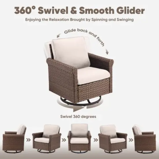 Buenhomino Patio Chairs Wicker Swivel Rocker Set of 2 - Heavy Duty Patio Furniture Set Wicker Outdoor Swivel Glider Chairs for Porch Balcony Deck image {1}