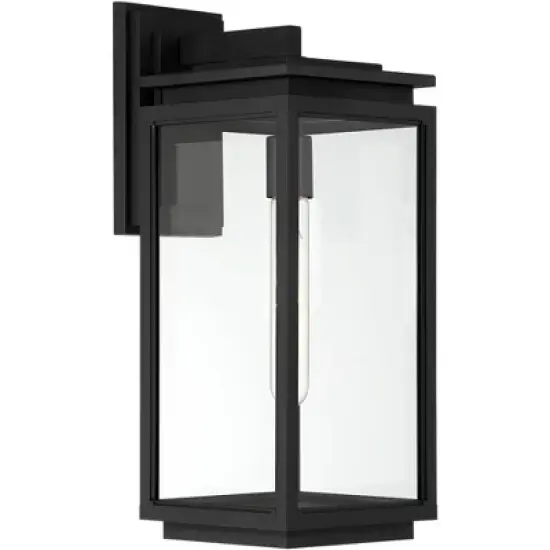 Possini Euro Design Modern Outdoor Wall Light Fixture Matte Black 18" Clear Glass for Post Exterior Barn Deck House Porch Yard image {5}