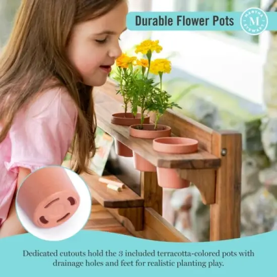 Martha Stewart Kids Outdoor Potting Bench: Acacia Wood Kids Gardening Set w/ Pots, Garden Tools, Bin & Open Shelves, Backyard Outdoor Activity Play image {7}