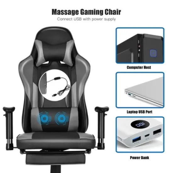 Costway Gaming Chair Racing High Back Office Chair w/ Footrest Black image {6}