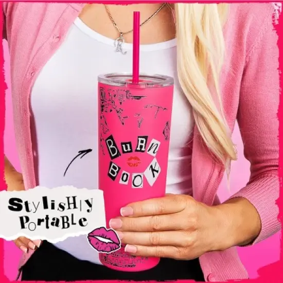 Mean Girls x Dragon Glassware 24 oz Vacuum Insulated Tumbler with Lid and Straws Burn Book image {3}