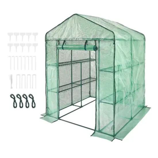 VEVOR Walk-in Green House, 4.6 x 4.6 x 6.6 ft , Greenhouse with Shelves, High Strength PE Cover with Zipper Door and Steel Frame, Assembly in Minutes image {8}