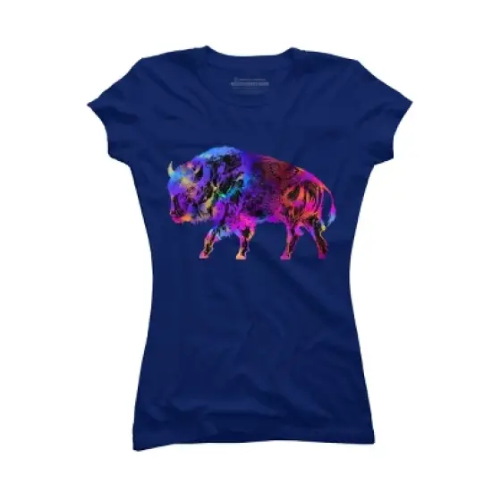 Junior's Design By Humans Rainbow Buffalo By ZeichenbloQ T-Shirt image {6}