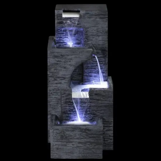 Northlight 32.25" Black and Gray Lighted Three-tier Outdoor Garden Water Fountain image {2}