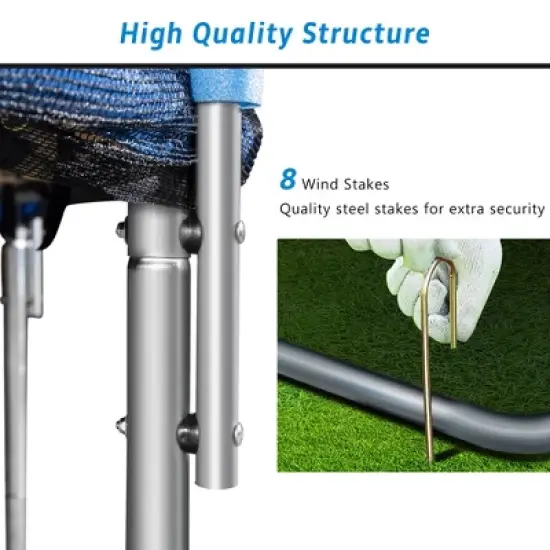 Kids Trampoline with Safety Fence Netting, Ladder and Wind Stakes - ModernLuxe image {9}