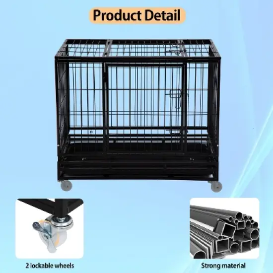 FDW 36/42/48 Inch Dog Crate Heavy Duty Dog Kennel Indoor Outdoor Metal Dog Cage with Removable Pan and Lockable Wheels Pet Playpen for Training image {5}
