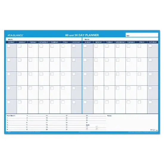 30/60-Day Undated Horizontal Erasable Wall Planner, 48 X 32, White/blue Sheets, Undated image {2}