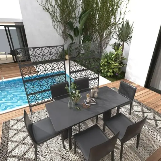 GustoWave Metal Privacy Screen with Stand - 71"X 46" Freestanding Outdoor Decorative Privacy Panels &ndash; Weather-Resistant Rustproof Room Divide (Black) image {5}