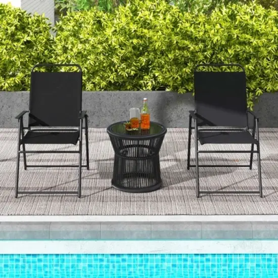 Costway 2pcs Patio Folding  Chairs Dining Armrest Backrest Outdoor Portable Gray/Black image {3}