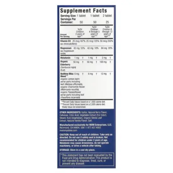 Mommy's Bliss Kids Sleep Chewable,  Melatonin + Immune Support, Age 3 Years+, Mixed Berry, 50 Chewable Tablets image {1}