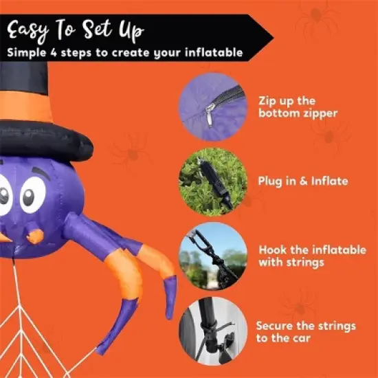 Joyfy 5 FT Long Halloween Inflatable Outdoor Decoration, Inflatable Spider with Spider Web Trunk or Treat Car Decorations for Car Outdoor Yard Decor image {5}