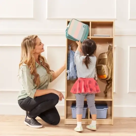 ECR4Kids 2-Section Coat Locker with Bench, Classroom Furniture, Natural image {3}