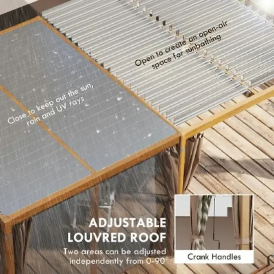 Resenkos Outdoor Garden Gazebo, Sunshade Gazebo Canopy,12' x 19' Pergola with Adjustable Louvered, Outdoor Pergola with Curtains and Netting, Natural image {12}