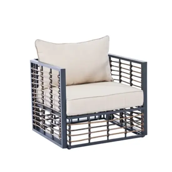 7pc Metal Patio Sectional Sofa Set, Outdoor Rattan Conversational Furniture Set with Cushions and Coffee Table 4A -ModernLuxe image {9}