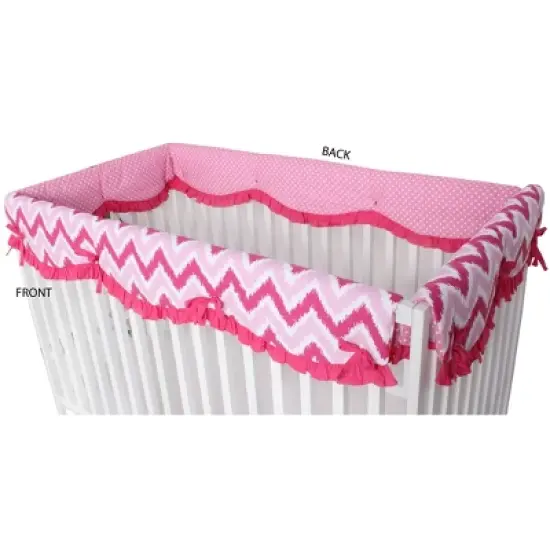 Bacati - Mix n Match Chevron/Dots Crib Rail Guard set of 2 Covers Pink image {2}