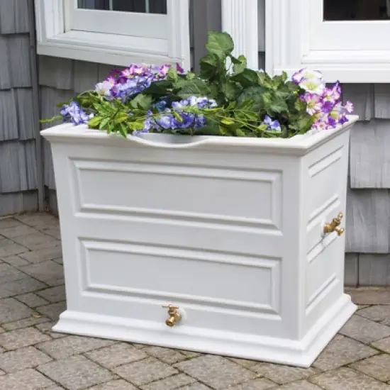 Good Ideas Savannah Colonial Style 42 Gallon Rain Saver Barrel with Self-Draining Garden Planter and Brass Spigots, Light Gray (3 Pack) image {2}