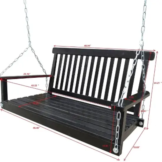 MOEPISY Front Porch Swing With Armrests, Wood Bench Swing With Hanging Chains image {7}
