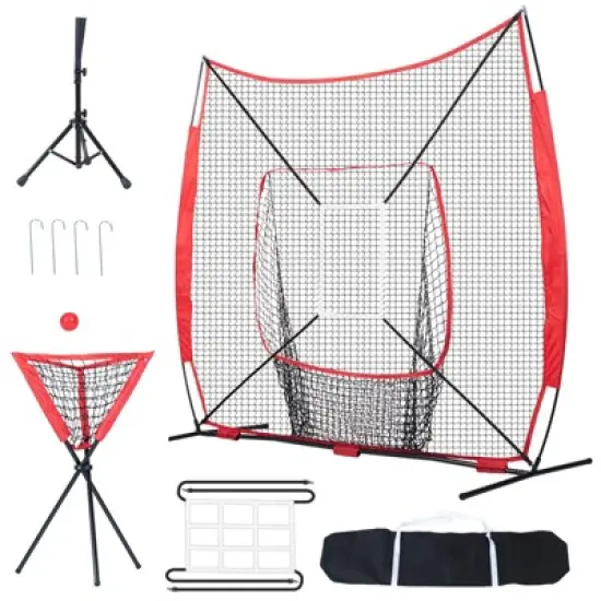 VEVOR Baseball Softball Practice Net, Portable Baseball Training Net for Hitting Catching Pitching, Backstop Baseball Equipment with Bow Frame image {8}