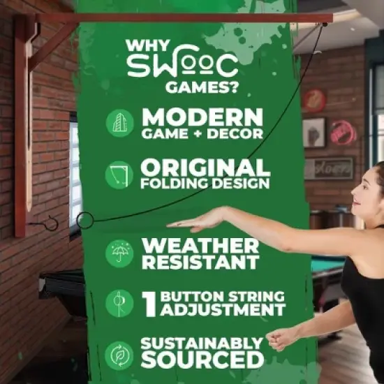 SWOOC Games - Hideaway Hook and Ring Game On A String - Weather Resistant & Easy Setup - Man Cave Games - Wall Games For Game Room Games - Wall Ring image {1}