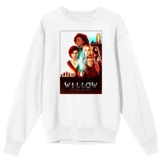 Willow Disney+ character Poster And Logo Crew Neck Long Sleeve Men's White Sweatshirt image {8}
