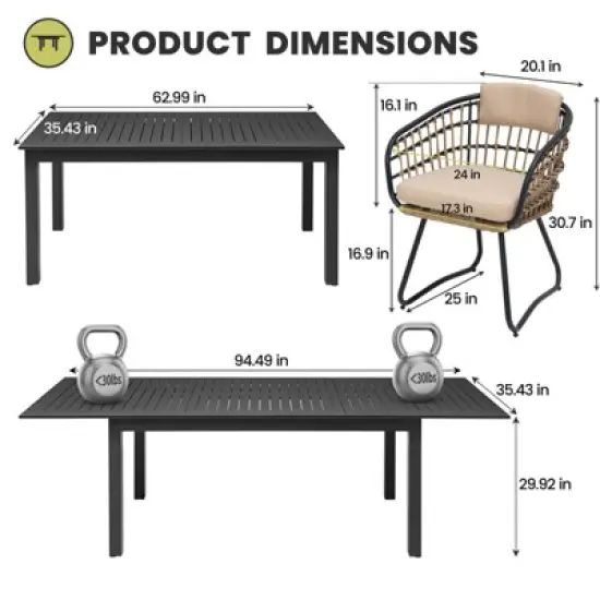 Crestlive Products 9pc Patio Expandable Dining Set Aluminum Outdoor Rectangular Table for 6 to 8 with chairs image {2}
