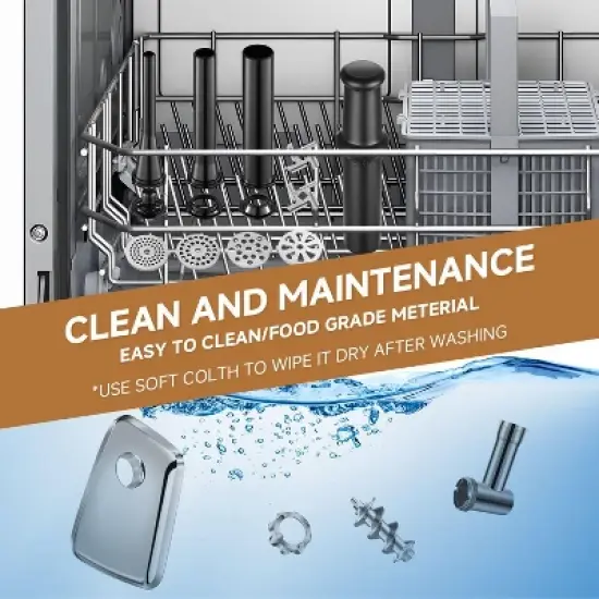 3000W Meat Grinder, Grind 3 lbs/min,Heavy-Duty Multipurpose Stainless Steel Meat Mincer with 2 Blades & 4 Grinding Plates,3 Sausage Tubes & Kibbe Kit image {5}