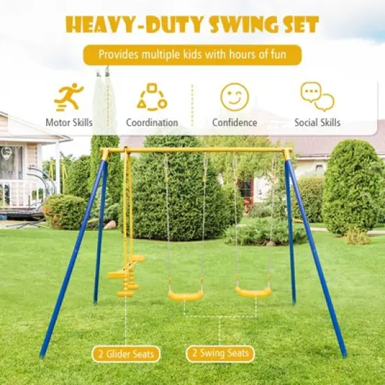 Costway Metal Swing Set for Backyard with A-frame Stand & Adjustable Hanging Ropes image {4}