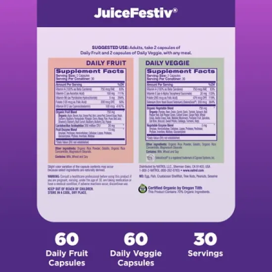 Natrol JuiceFestiv Pack Daily Fruit and Veggie Capsules to Support Balanced Nutrition - 120ct image {4}