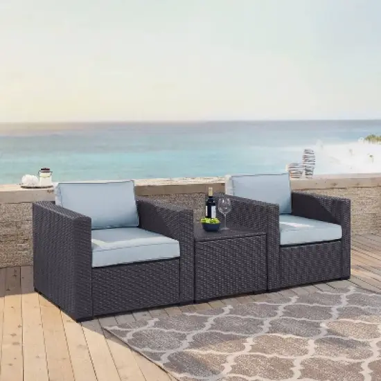 Biscayne 3pc Outdoor Wicker Seating Set - Mist - Crosley image {1}