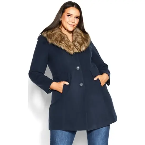 Women's Plus Size Faux Wool Long Coat - navy | AVENUE image {5}