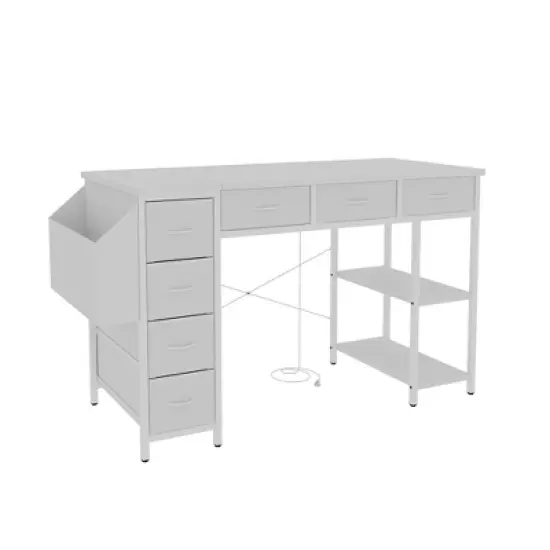 47" Computer Desk With 7 Drawers, Reversible Writing Table Workstation, Work Desk Gaming Table with Metal Frame for Home Office image {6}