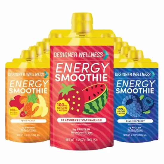 Designer Wellness Energy Smoothie, Real Fruit, 100mg Natural Caffeine, 5g Protein, Low Carb, Zero Added Sugar, Gluten-Free, Variety Pack, 12 Count image {6}