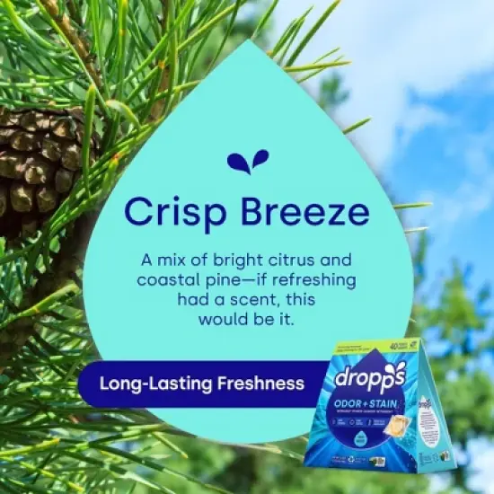 Dropps Laundry Odor & Stain Biobased Detergent Pods - Crisp Breeze - 40ct/12.6oz image {6}