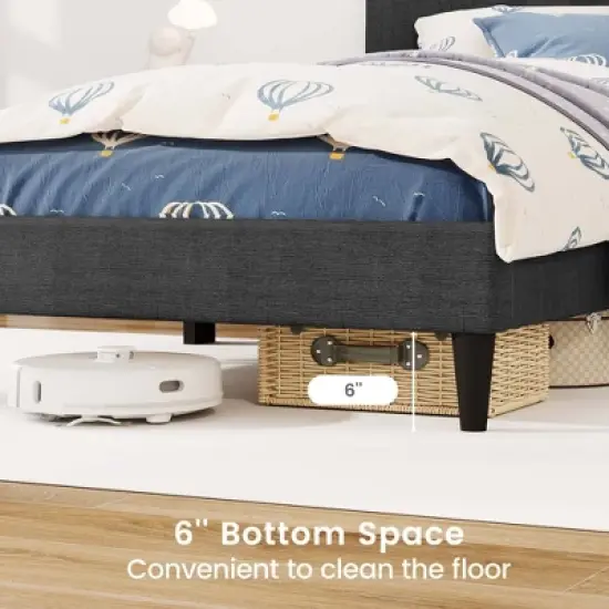 Costway Twin/Full/Queen Size Bed Frame with Button-Tufted Headboard & Wooden Slats Easy Assembly image {8}