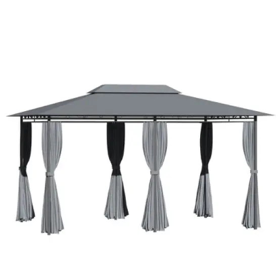 Outsunny 10' x 13' Outdoor Soft Top Gazebo Pergola with Curtains, 2-Tier Steel Frame Gazebo for Patio image {8}