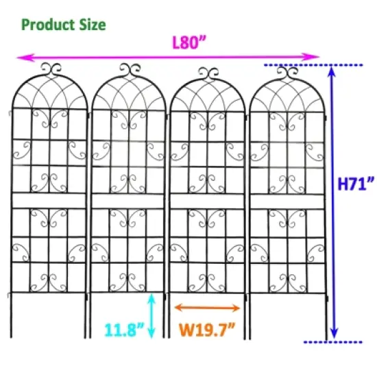 Dolonm 4 Pack Black Metal Garden Trellis for Climbing Plants Outdoor Rustproof Plant Support Rose Garden Fence Netting 71''H image {7}