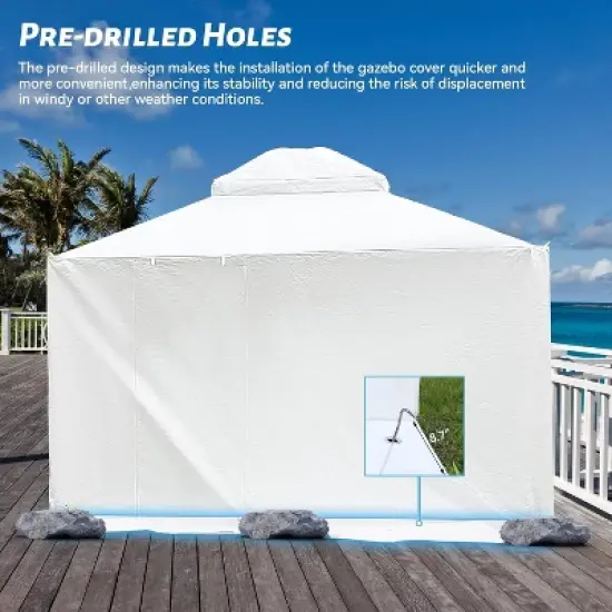 DOMETOUR 12'x12' Universal Gazebo Cover with Sidewalls & Mesh Windows, Waterproof All-Season Enclosure for Hardtop Gazebos, White image {6}