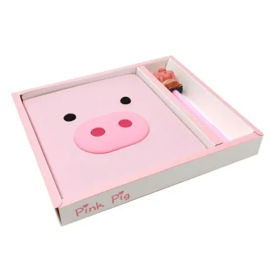 Wrapables Cute Notebook Gel Pen Set, Diary Journal Gift Set, Pink Piggy image {7}