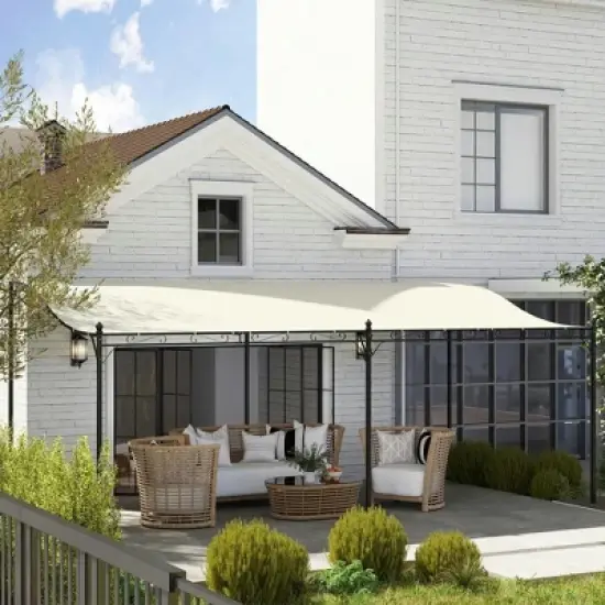 Resenkos Outdoor Garden Gazebo, Sunshade Gazebo Canopy,10' x 20' Wall-Mounted Outdoor Pergola Canopy with Drainage Holes, Cream White image {12}