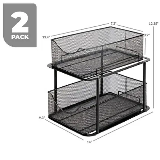 Sorbus 2 Pack 2 Tier Baskets with Mesh Sliding Drawers - Ideal Cabinet, Under the Sink, etc - Great for Bathroom, Kitchen, Office, etc. image {2}