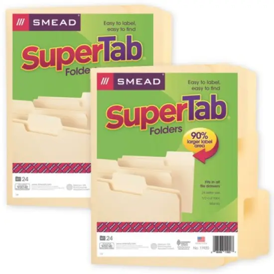 Smead&reg; SuperTab&reg; File Folder, Oversized 1/3-Cut Tab, Letter Size, Manila, 24 Per Pack, 2 Packs image {4}