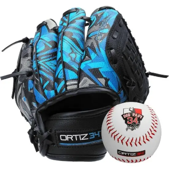Ortiz34 9" Graffiti Youth T-Ball Glove, Right Hand Throw, Easy Close, No Break-In, Lightweight, Black/Blue image {7}