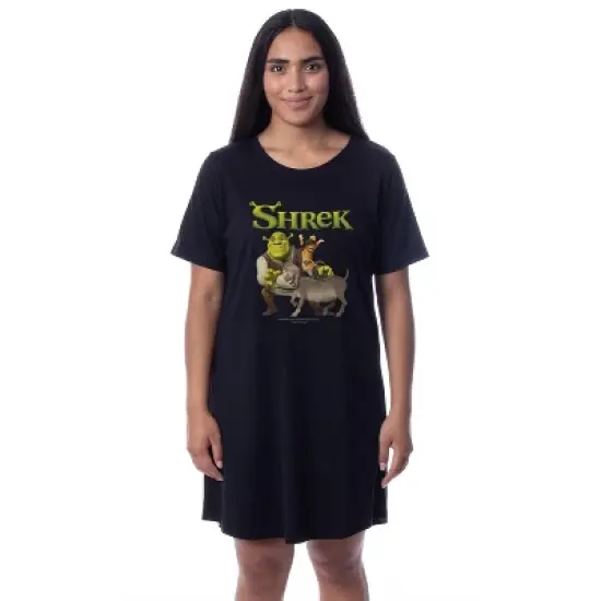DreamWorks Shrek Womens' Donkey Puss in Boots Nightgown Sleep Pajama Shirt Black image {3}