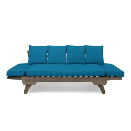 Ottavio Outdoor Acacia Wood Expandable Daybed with Cushions - Dark Teal/Gray - Christopher Knight Home image {2}