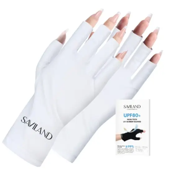 Saviland UV-Armor Gloves: UPF200+ Lab-Verified Defense w/99.9% UVA/UVB Block - Gel Lamp Fingerless Hand Shields.(White) image {7}