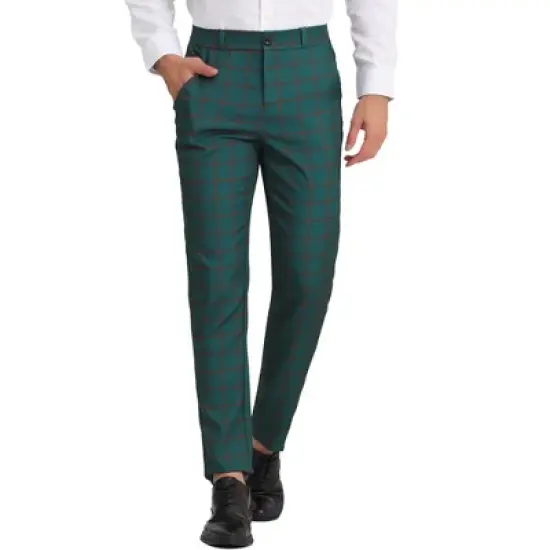 Lars Amadeus Men's Plaid Flat Front Printed Business Dress Pants image {12}