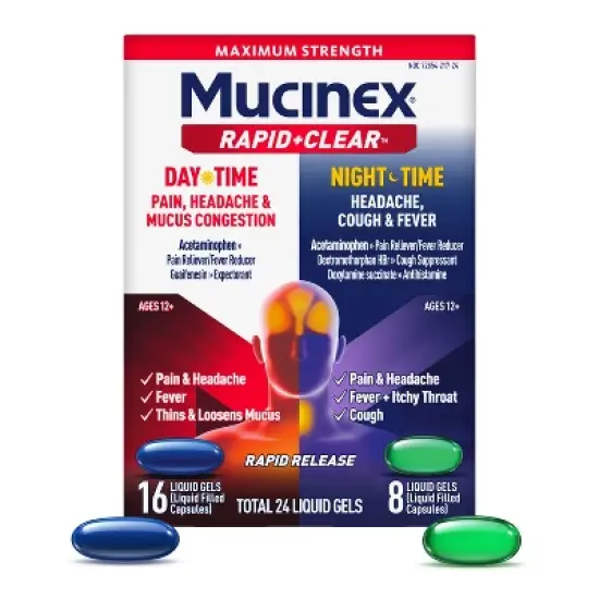 Mucinex Rapid Clear Pain Headache Mucus Congestion Nightime Liquid Gels - 24ct image {11}