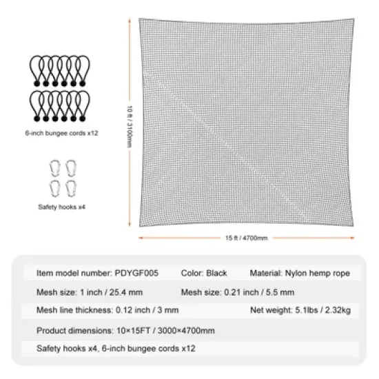VEVOR Golf Net, 10x15ft Golf Practice Net, Indoor Hitting Net for Golf, Baseball, Hockey, Soccer, Heavy Duty DIY Ball Net, Sports Netting Barrier image {6}
